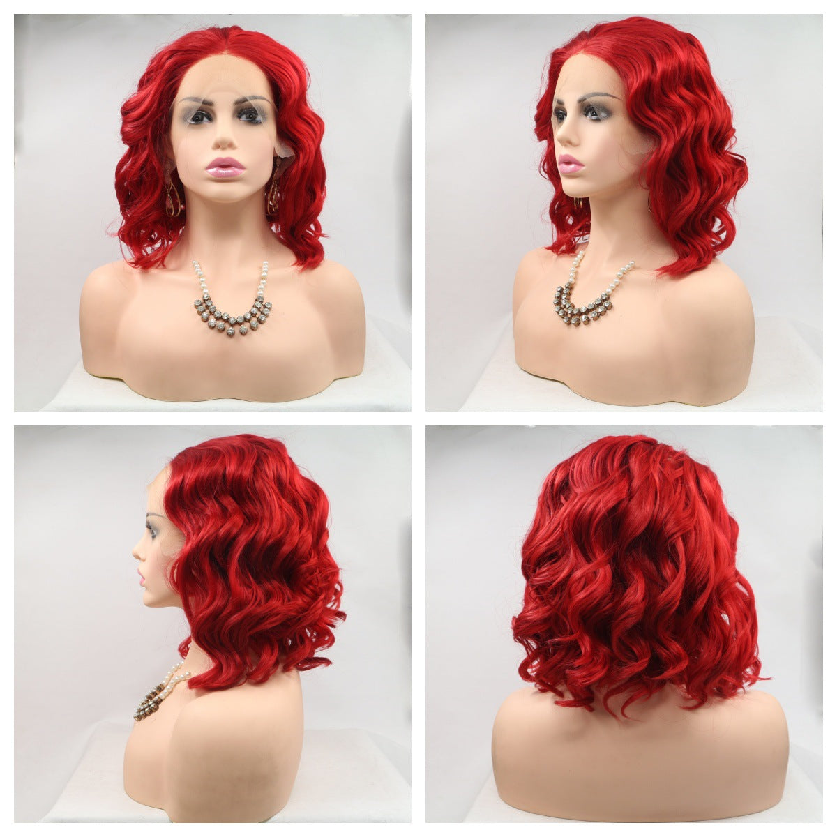 Export Bestseller to Europe & America 13_4 Lace Wig Hand-Crocheted 35cm Short Curly Women's Hand-Crocheted Synthetic Red Wig Factory Price