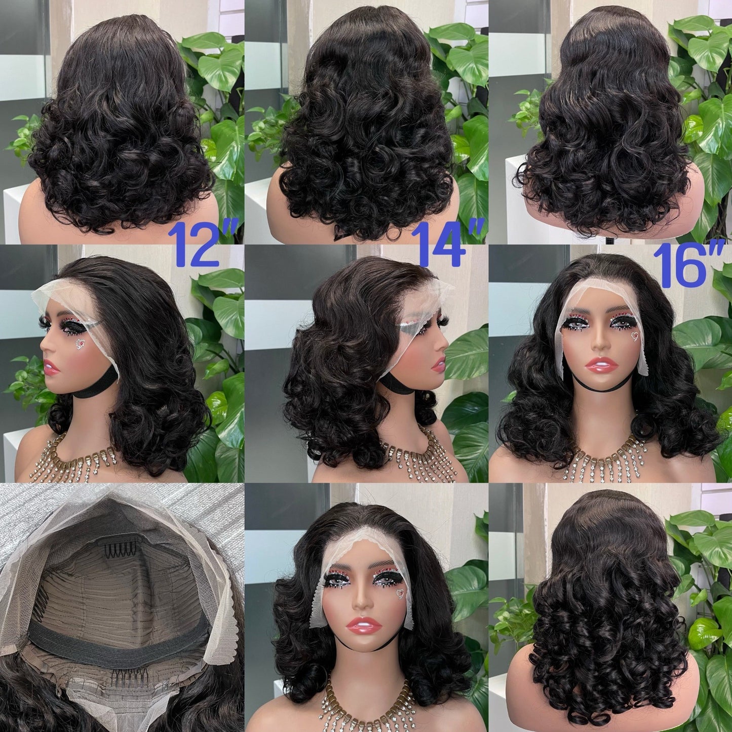 Wig Short Section Elastic Large Volume Black People with Bangs Head Covering Wig 13*4