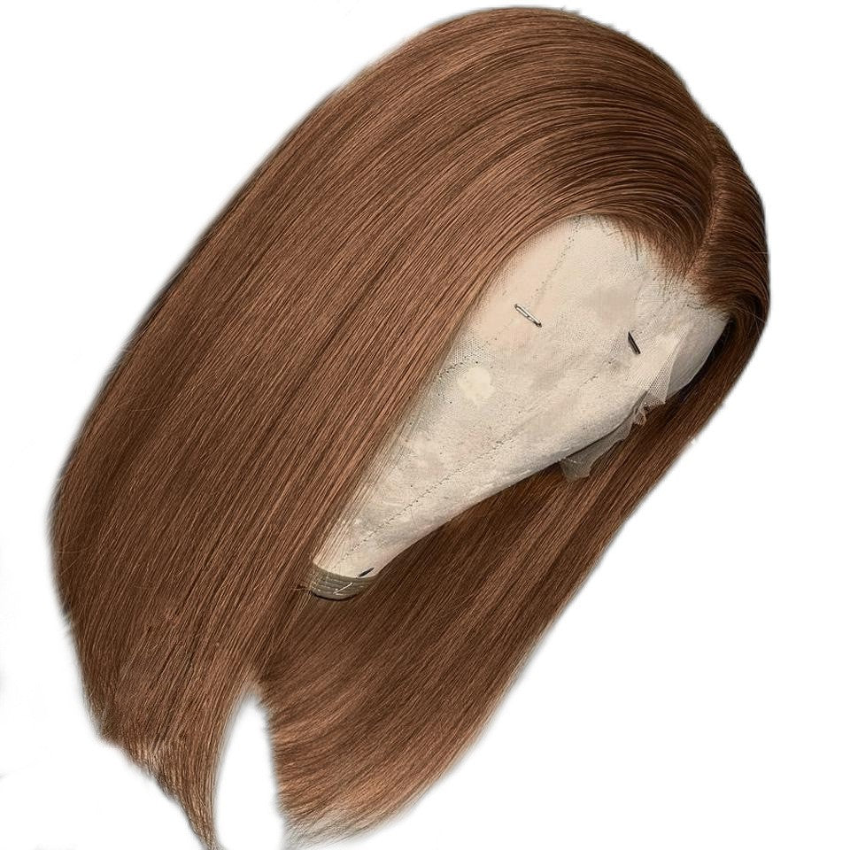 In the Middle Parted Wig Head Covering Human Hair Wigs Bobo Front Lace Real Hair Wig
