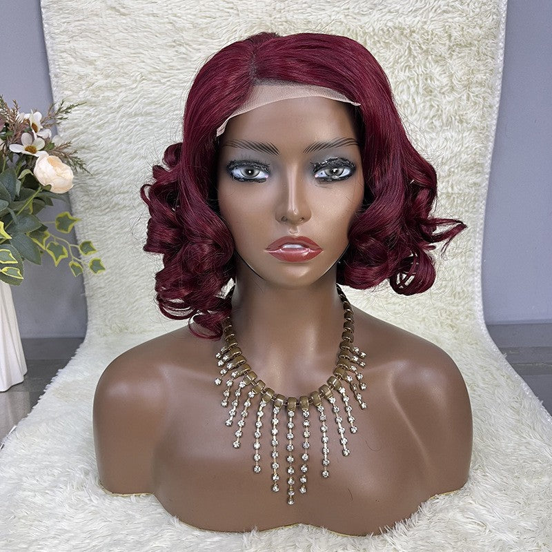 Real Hair Wig Short Curly Hair Front Lace 4*4 BOB Head Curly Hair Head Cover