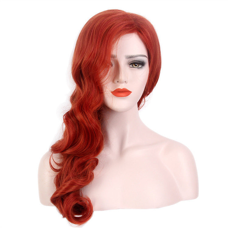 Wig Sexy Ladies Wig Headpiece Side-parted Red Curly Big Wave Wig