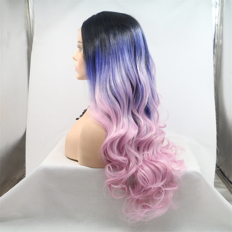 New wig 13*4 hand-crocheted lace wig with invisible powder blue gradient center parting