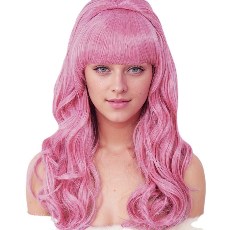 cos party wig rose net pink top hat cross-border festival long curly hair set Christmas high temperature wire headpiece