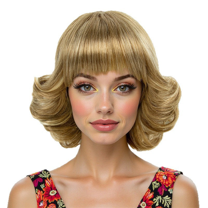 New European and American cross-border wigs for women, golden highlights and bangs versatile for daily use, Japanese hair wigs