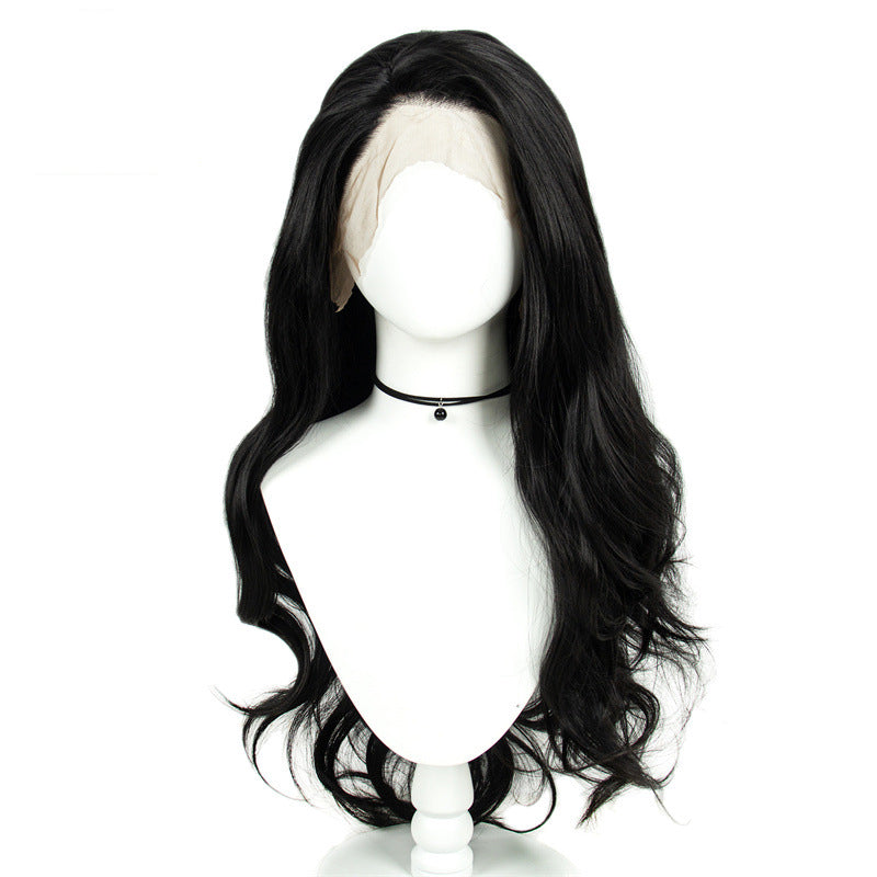 13x3 Chemical Fiber Front Lace Wig Simulation Human Hair Black Big Wave Curl Wig