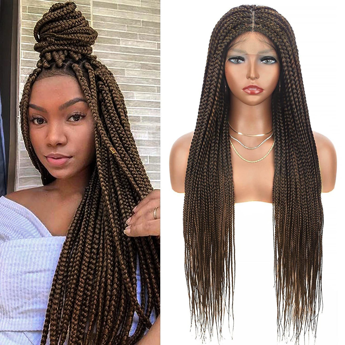 Braid Head Covers Long Straight Hair Hand Hooked Front Lace High Temperature Silk Full Head Covers