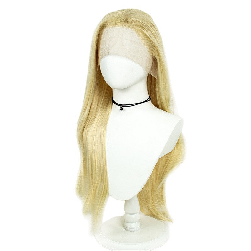 Platinum blonde hand-woven high-definition front fiber lace wig cap 13*3 wig for women