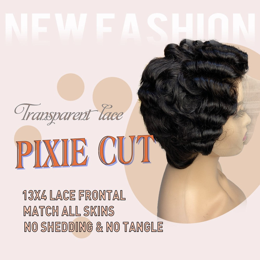 Short Curly Hair Head Covering Pixie Cut Wig 13*4lace 100%human Hair