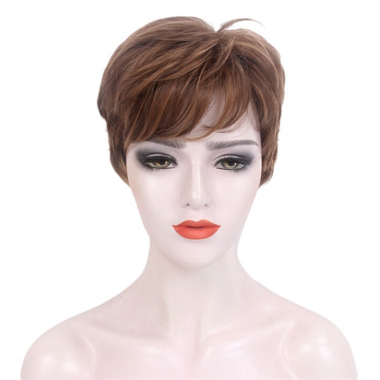 Mom's high-end wig pixie wig, brown Kanikaron short curly wig