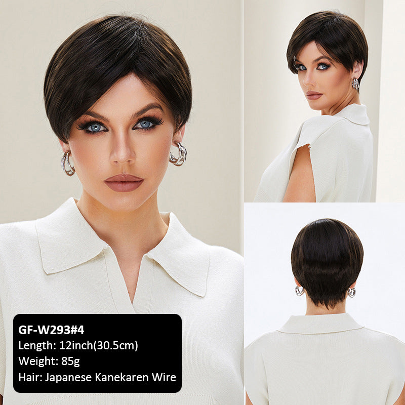 Pixie Wig Covering Silver Gray Wig Female Curly Hair Middle-aged Woman Wig