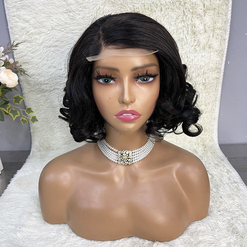 Real Hair Wig Short Curly Hair Front Lace 4*4 BOB Head Curly Hair Head Cover