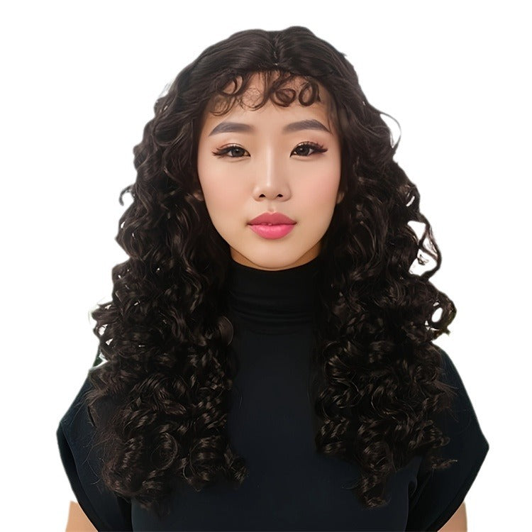 Wavy curls Hong Kong style wig long curls retro wool curls brown women's wig