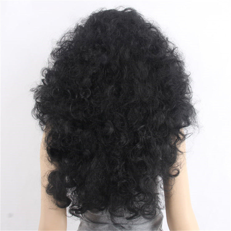 Extra-Long Fine Waves Voluminous High-Simulation African Black Swiss Front Lace High-Temperature Silk 1-Meter Long Curly Wig Cap