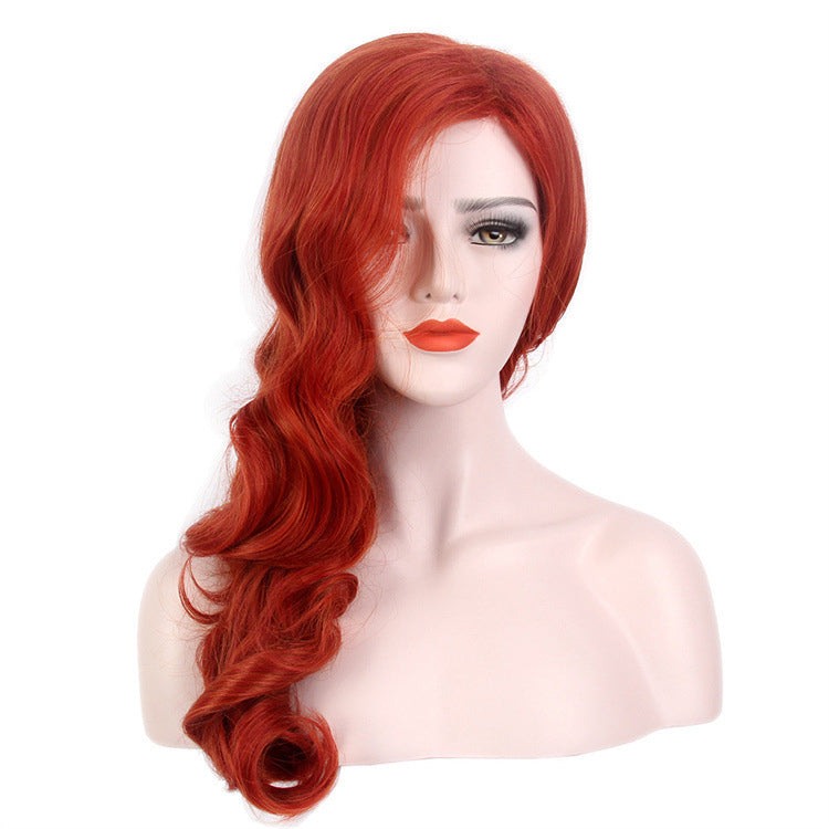 Cos wig universal European and American Halloween sexy ladies wig headpiece side parted red curly hair big wave wig