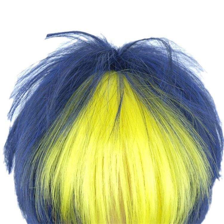 Export Cross-Border Holiday Messy-Look Women's Halloween Short Straight Hair Yellow & Blue Party Character Wig