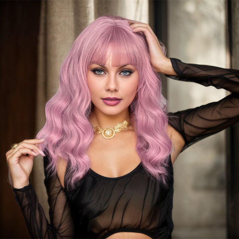 Hot Sell Wig pink Water Wave Pattern Shoulder Length bob Hair
