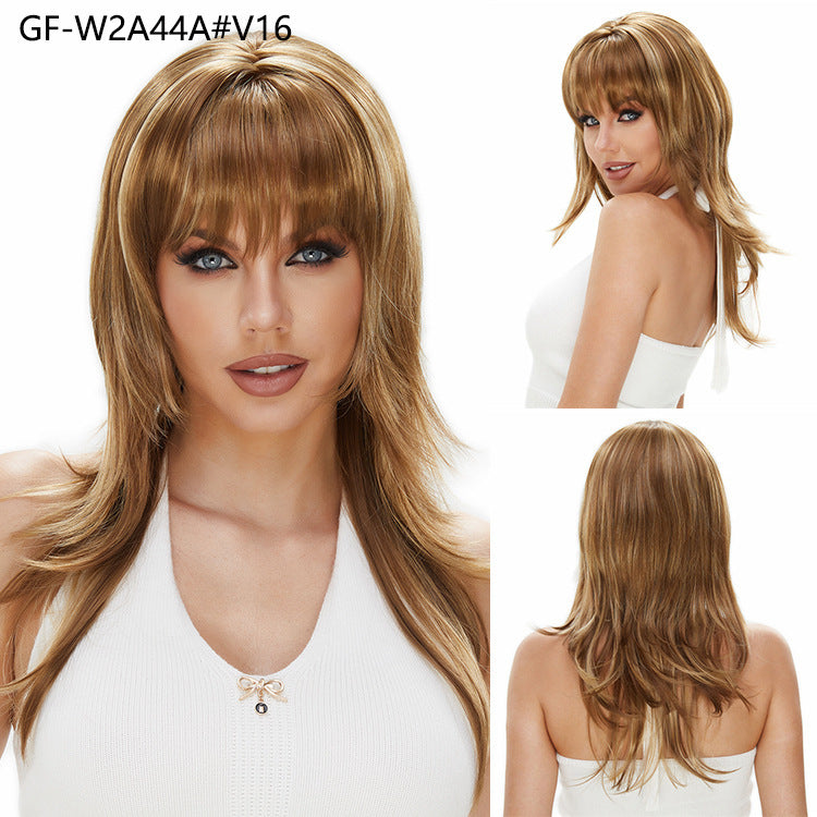 White-gold wig long hair summer women's straight long hair ash blonde wig