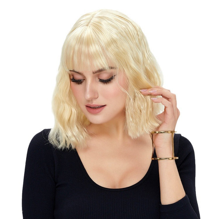 Wig simulation short curly hair white woman white gold wool curly wig