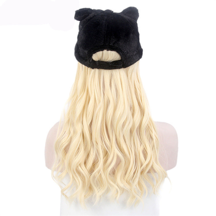 Export European & American Style Winter Women's Hat & Wig Set Long Curly 613 Blonde Wig Hat Set