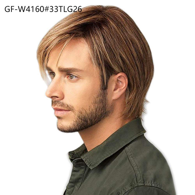 New Chemical Fiber Short Curly Wig Men's Light Breathable Brown 12 Inch Head Cover