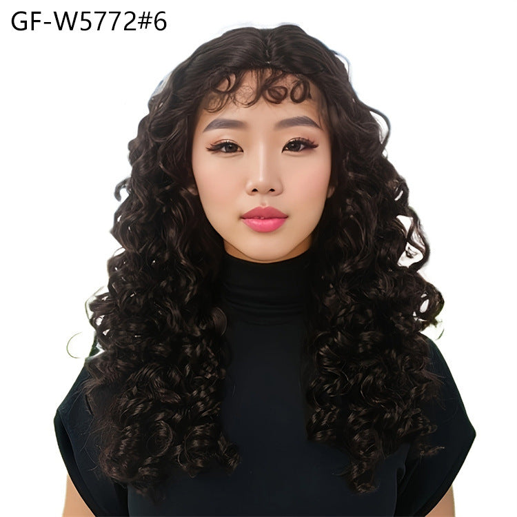 Wavy curls Hong Kong style wig long curls retro wool curls brown women's wig