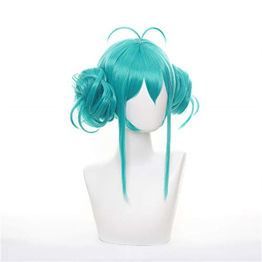 Peluca de cosplay de anime japonés con doble cola de caballo y bolsa para el pelo, color azul y verde, peluca Mikuwig de Amazon