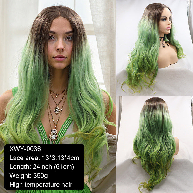 New wig 13*4 hand-crocheted lace wig with invisible powder blue gradient center parting