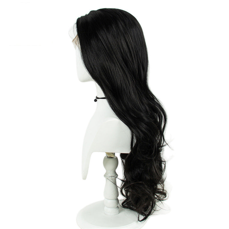 13x3 Chemical Fiber Front Lace Wig Simulation Human Hair Black Big Wave Curl Wig