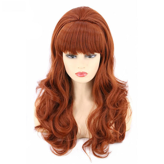 Peluca de fiesta de cosplay con red rosa, sombrero de copa rosa, conjunto de cabello largo y rizado para festival transfronterizo, tocado navideño de alambre de alta temperatura