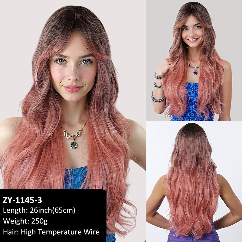 Wig Female Daily Net Red Sweet Head Dyed Black pink Gradient Wigs