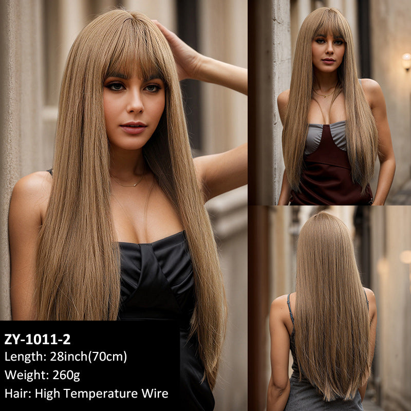 Hot Sale Wig Female Soft Good Care Brown air Bangs 70cm Hair Wig