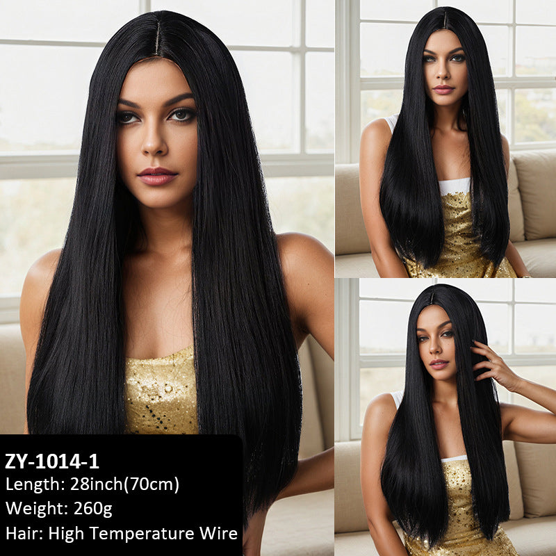 Women's Wigs Basic Models in the Parted Black Long Straight Female Chemical Fiber Wig