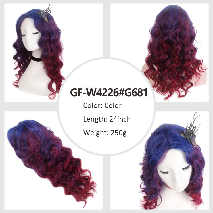 Rainbow-colored festive high-temperature hair cosplay waist-length big wave long hair wig