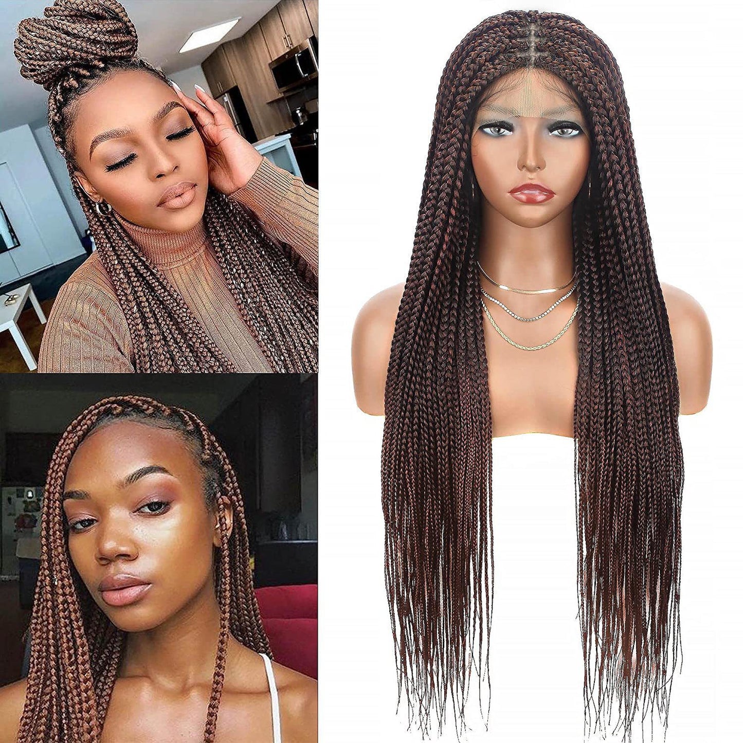 Braid Head Covers Long Straight Hair Hand Hooked Front Lace High Temperature Silk Full Head Covers