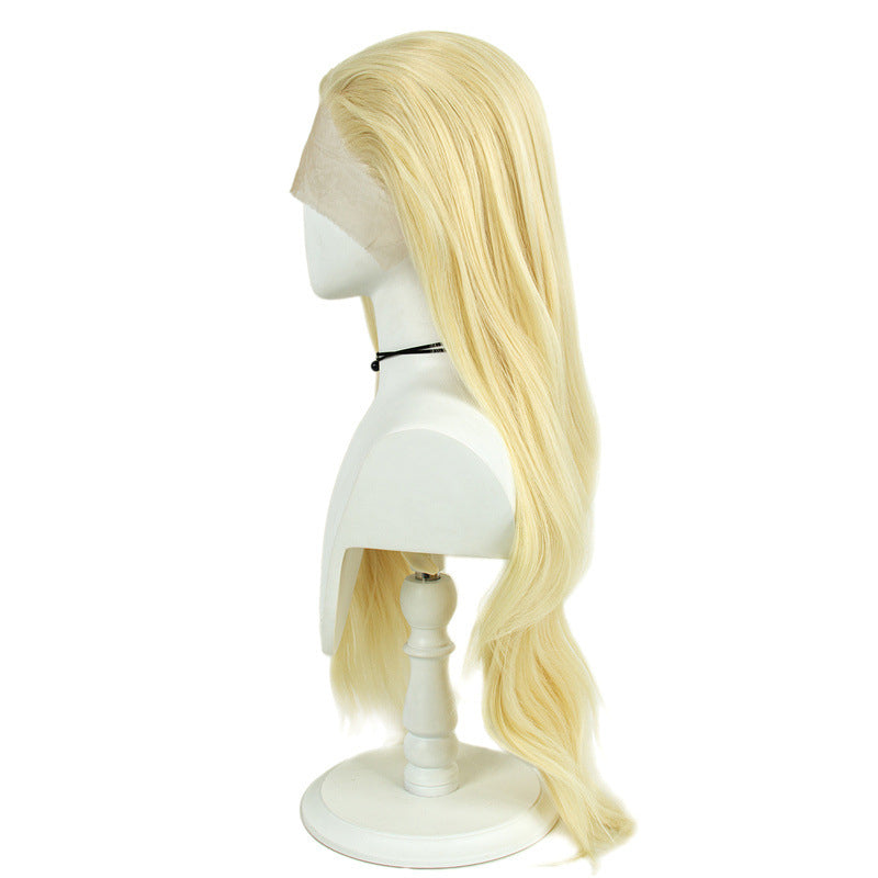 Platinum blonde hand-woven high-definition front fiber lace wig cap 13*3 wig for women