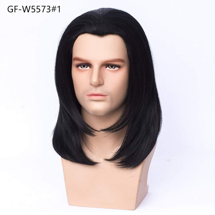 70s80s Men's Vintage Cos Wigs Black Beauty Tip Halloween Wigs