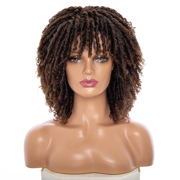 European and American dirty braid wig new arrival Amazon afro export foreign trade brown with bangs short curly wig