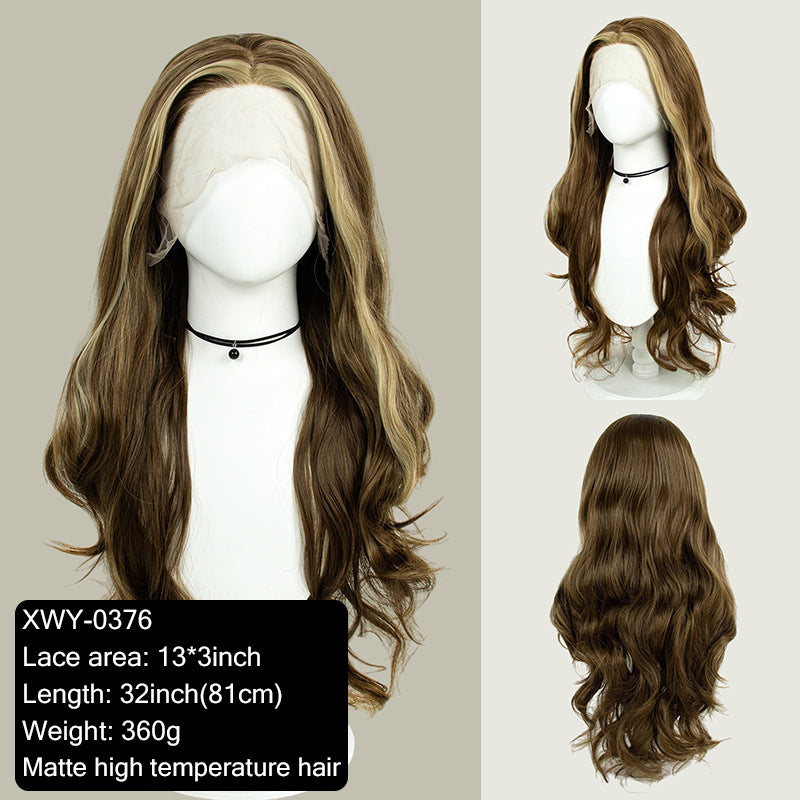 13x3 HD Lace Wig Free-parting Brown 80cm Long Curly Hair Female Front Lace Wig