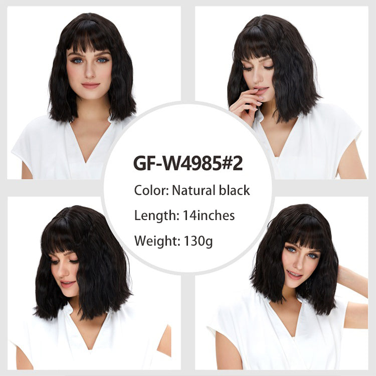 Wig simulation short curly hair white woman white gold wool curly wig