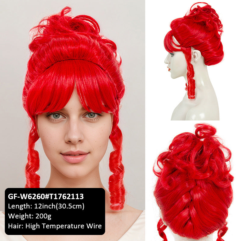 Halloween New Wig Red High Cap Retro High Temperature Hair Cos Chemical Fiber Wig