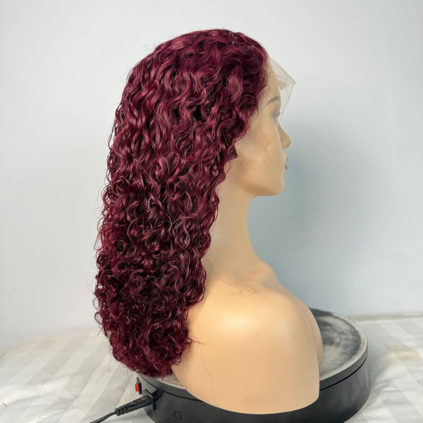 13*4 Real Hair Head Covering Front Lace Burgundy Color 12A Pixie Curl Wigs