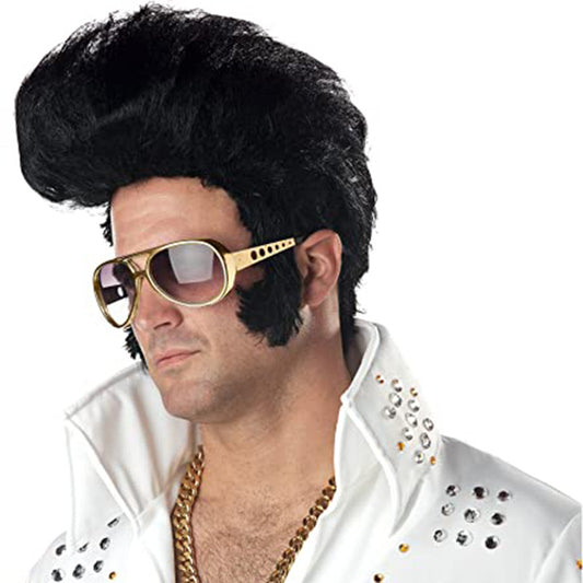Peluca de Elvis Rock de Elvis Wigcos, para exportación, comercio exterior, para hombre, color negro, para fiesta de Halloween y Navidad.