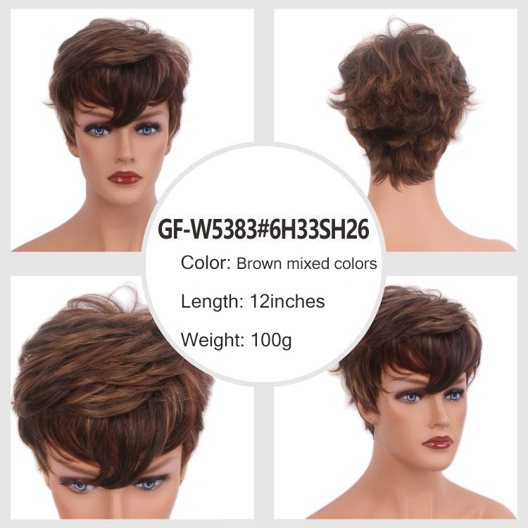 Mom's high-end wig pixie wig, brown Kanikaron short curly wig