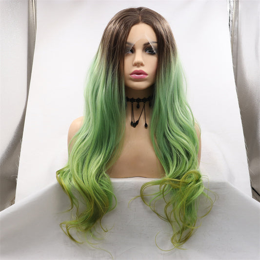 Large-Area Front Lace 13/4 Wig with Wide Head Circumference Green Ombre Natural Curls Center Part or Free Parting Lace Wig