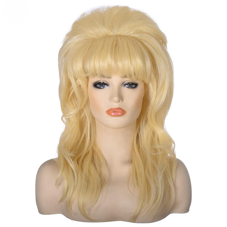 cos party wig rose net pink top hat cross-border festival long curly hair set Christmas high temperature wire headpiece