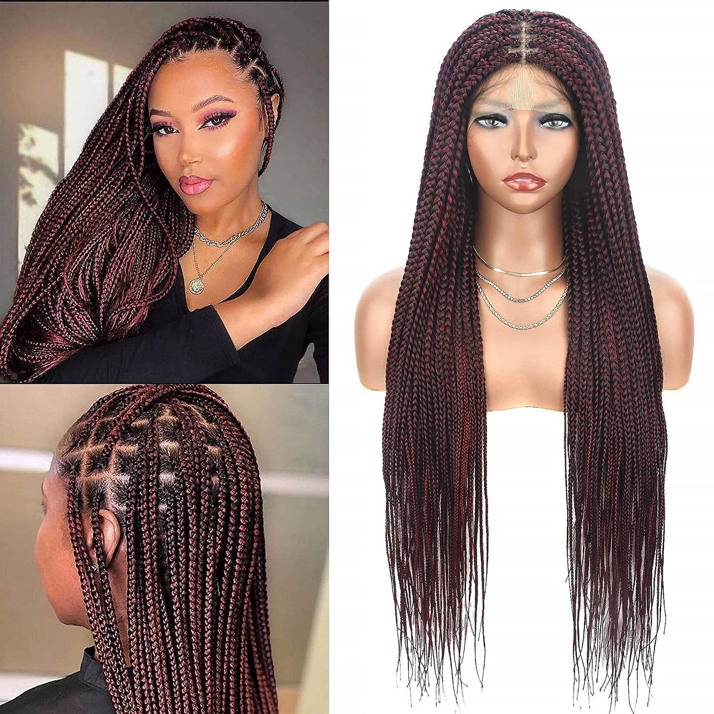 Braid Head Covers Long Straight Hair Hand Hooked Front Lace High Temperature Silk Full Head Covers