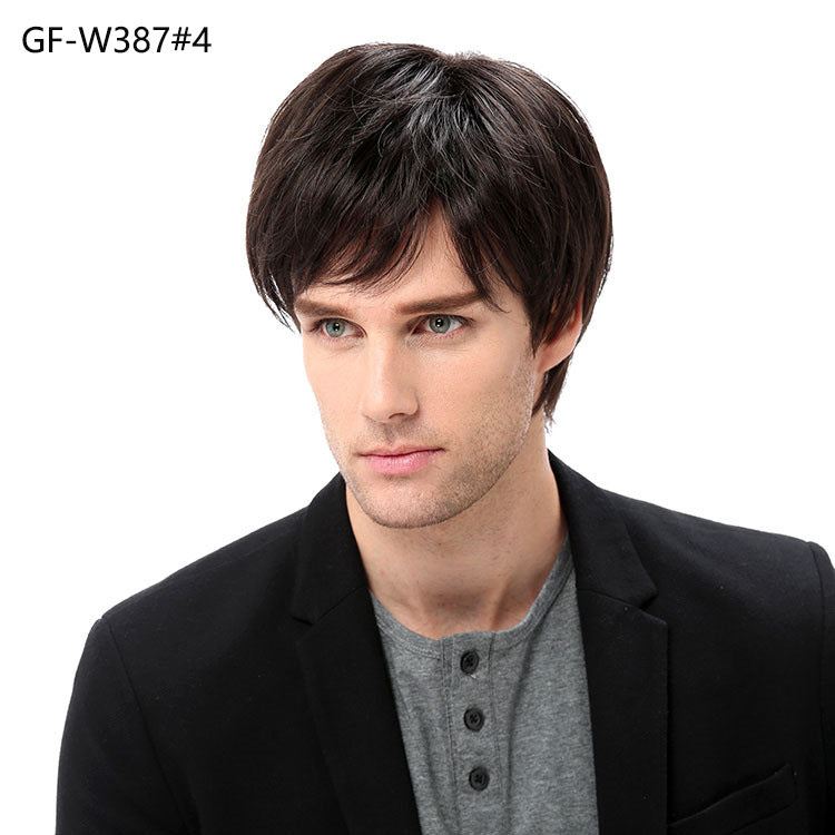 New Chemical Fiber Short Curly Wig Men's Light Breathable Brown 12 Inch Head Cover