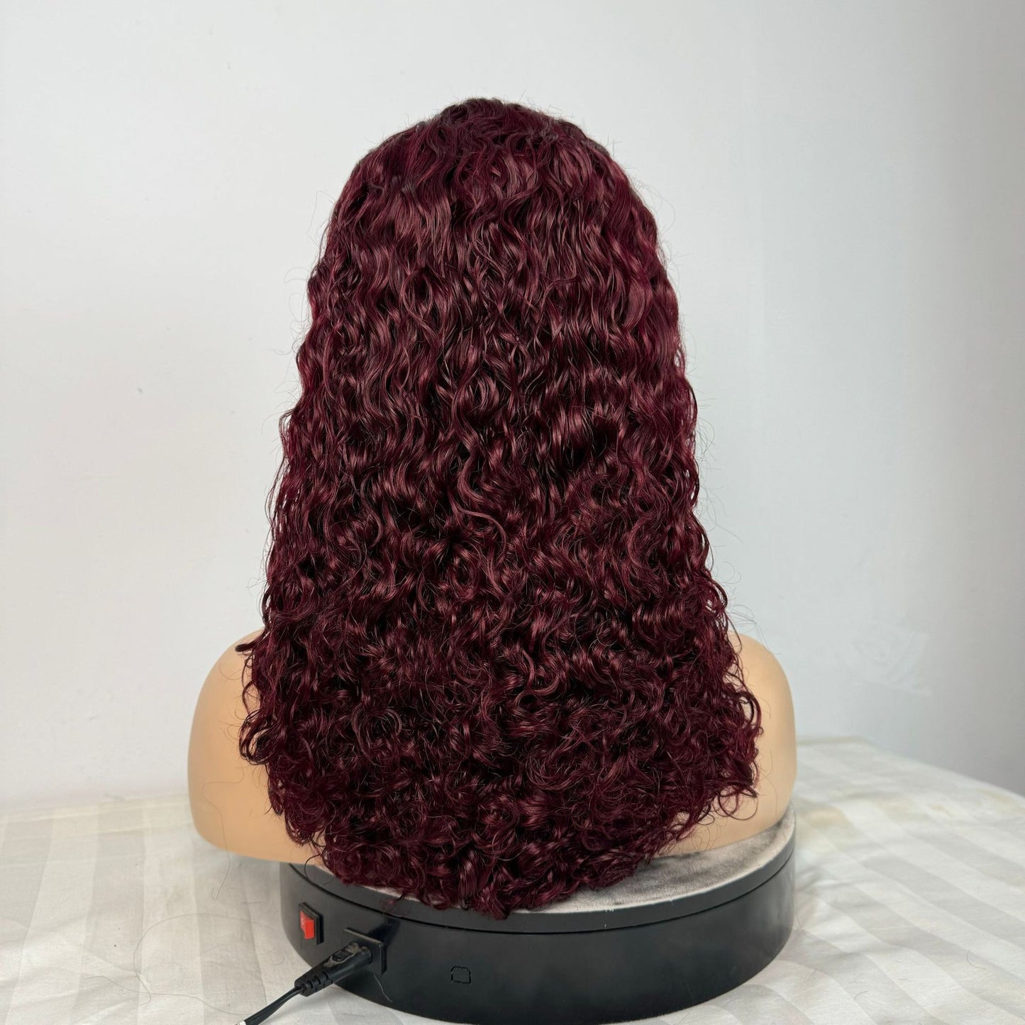 13*4 Real Hair Head Covering Front Lace Burgundy Color 12A Pixie Curl Wigs