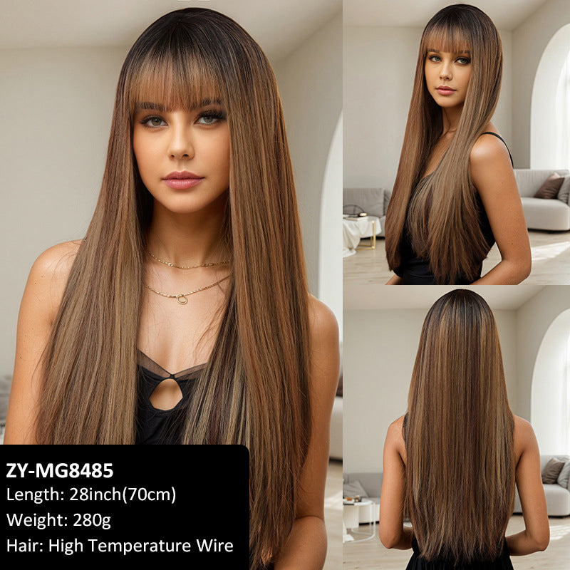 Hot Sale Wig Female Soft Good Care Brown air Bangs 70cm Hair Wig