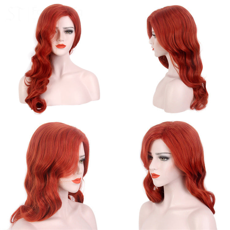 Wig Sexy Ladies Wig Headpiece Side-parted Red Curly Big Wave Wig